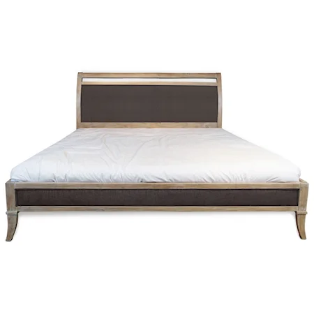 Queen Wood and Fabric and Metal Ornamental Platform Bed